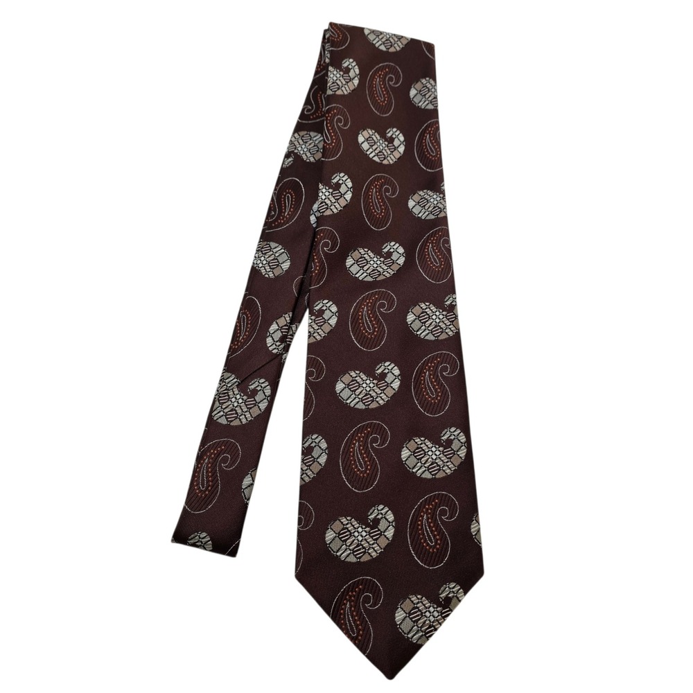 Vintage Wembley Tie Brown Paisley Polyester 70s Geometric Retro‎ Mens Necktie